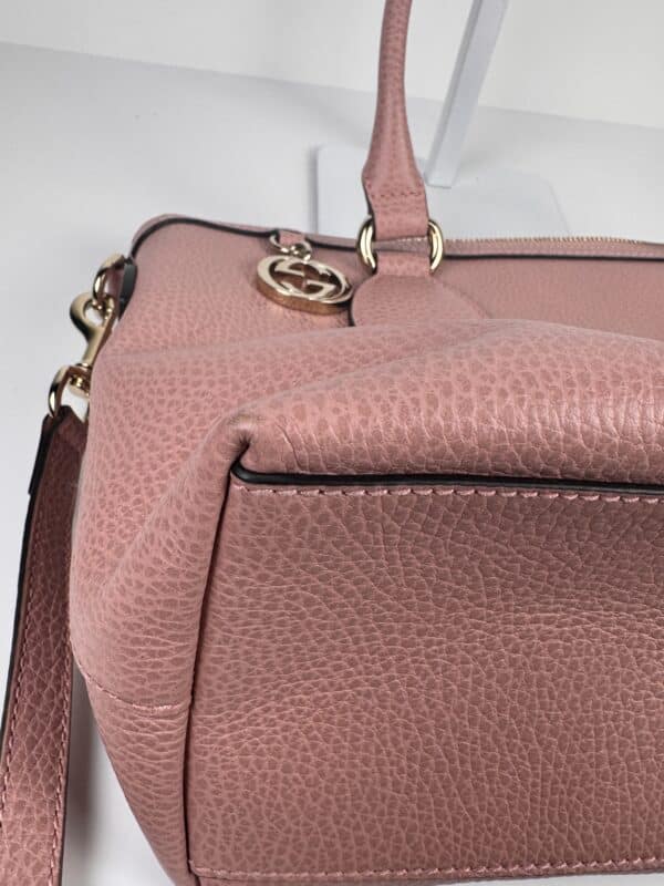 IMG_2386 Gucci Dollar Calfskin GG Charm Satchel Soft Pink Pebbled Leather 2-Way Tote Shoulder Bag
