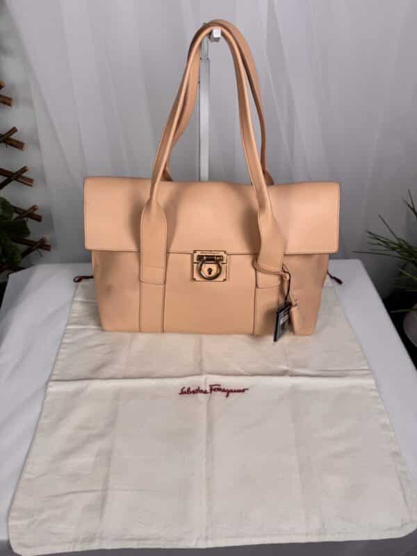 IMG_6390 Salvatore Ferragamo Sookie Leather Shoulder Bag – Bisque / Almond