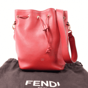 Fendi Mon Tresor Red Calfskin Leather Bucket Shoulder Bag Gold Hardware