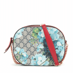 Gucci GG Supreme Blooms Mini Chain Crossbody Floral Red Leather 409535