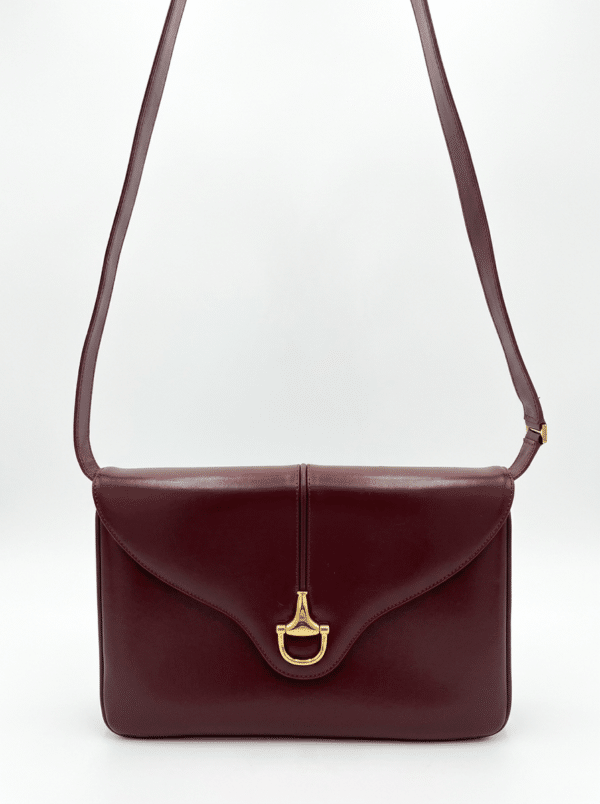 Vintage Gucci Burgundy Leather Equestrian Stirrup Clasp Shoulder Bag