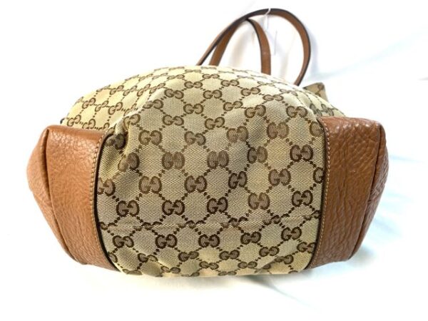 177303313476392_IMG_7449 Gucci Vintage Original GG Canvas Wooden Charm Tote Brown Leather