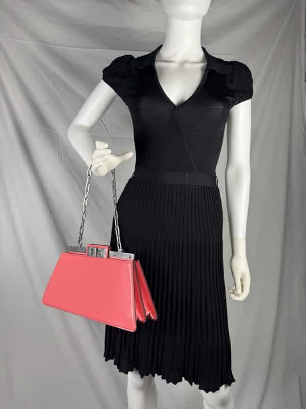 IMG_2163 Fendi Peekaboo Cut Medium Pink Brushed Leather Shoulder Bag Silver O’Lock Chain 8BN340