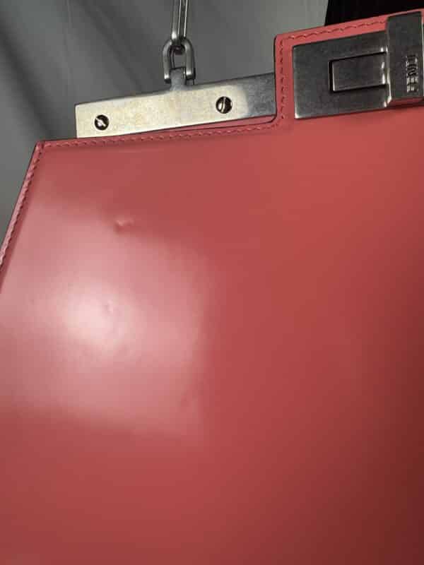 IMG_2165 Fendi Peekaboo Cut Medium Pink Brushed Leather Shoulder Bag Silver O’Lock Chain 8BN340