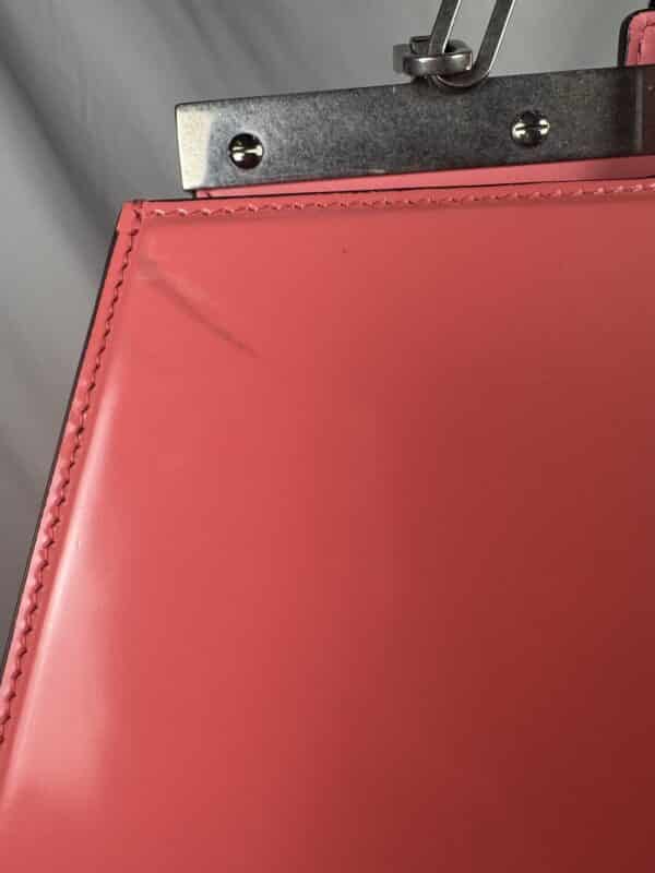 IMG_2167 Fendi Peekaboo Cut Medium Pink Brushed Leather Shoulder Bag Silver O’Lock Chain 8BN340