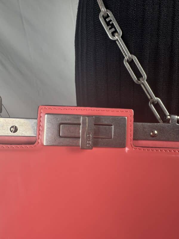IMG_2170 Fendi Peekaboo Cut Medium Pink Brushed Leather Shoulder Bag Silver O’Lock Chain 8BN340