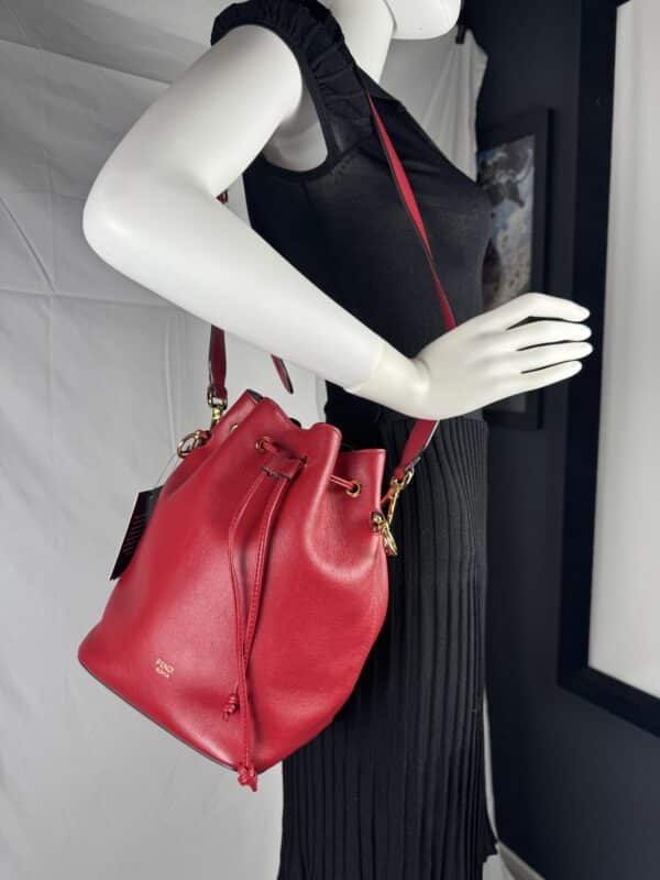 Fendi Mon Tresor Red Calfskin Leather Bucket Shoulder Bag Gold Hardware