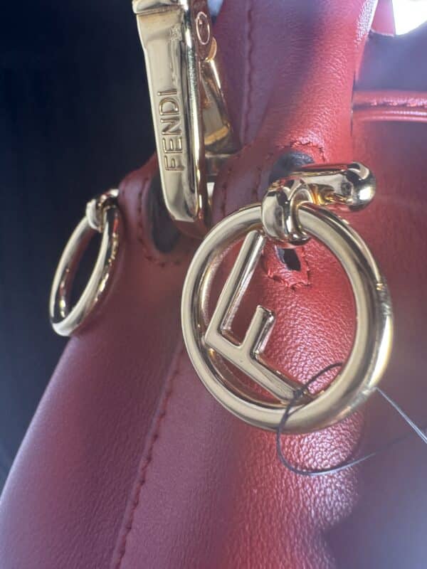 IMG_2175 Fendi Mon Tresor Red Calfskin Leather Bucket Shoulder Bag Gold Hardware