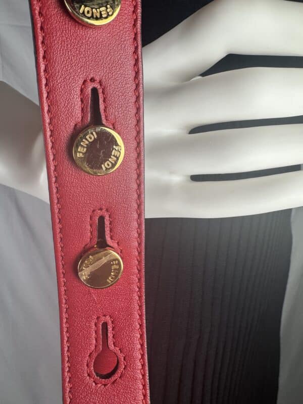 IMG_2178 Fendi Mon Tresor Red Calfskin Leather Bucket Shoulder Bag Gold Hardware