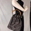 IMG_2740 Gucci Bamboo handle bucket bag black with brown bamboo handle two way