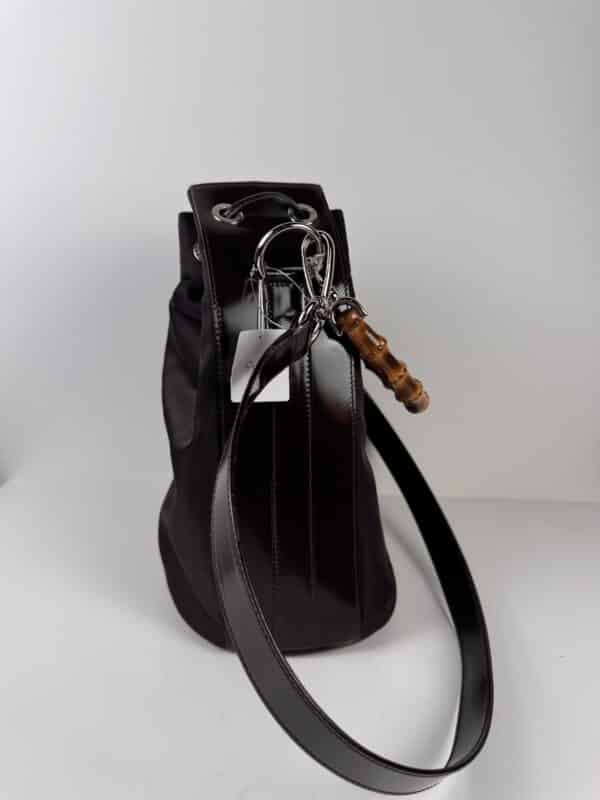 IMG_2743 Gucci Bamboo handle bucket bag black with brown bamboo handle two way