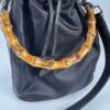 IMG_2749 Gucci Bamboo handle bucket bag black with brown bamboo handle two way