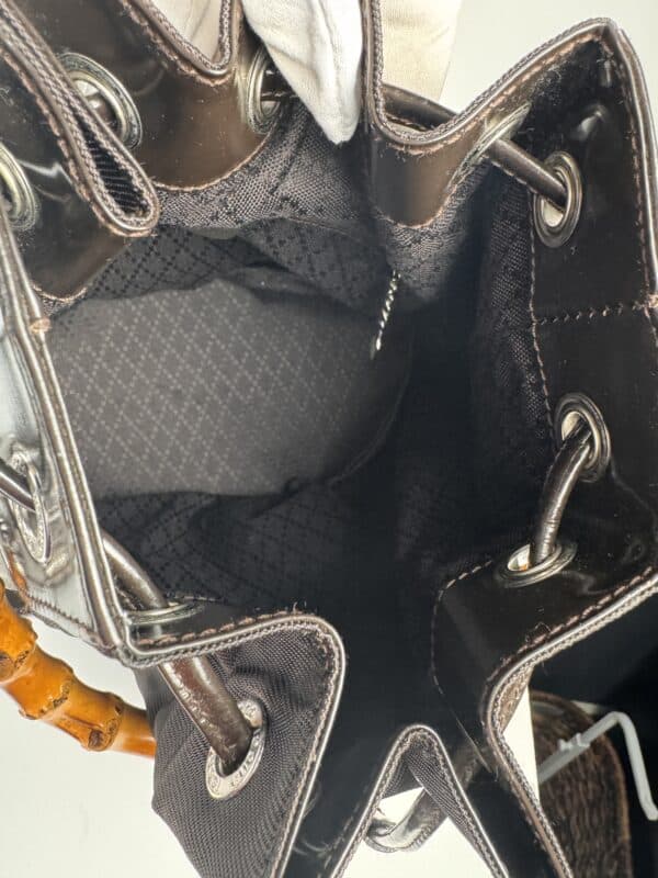 IMG_2751 Gucci Bamboo handle bucket bag black with brown bamboo handle two way