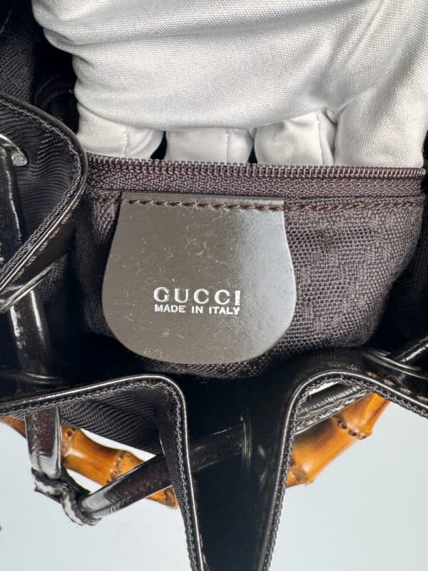 IMG_2752 Gucci Bamboo handle bucket bag black with brown bamboo handle two way