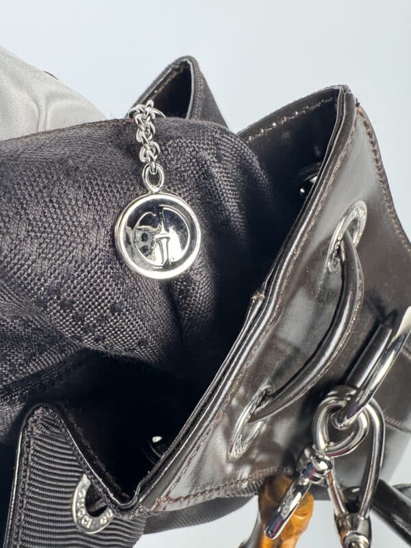 IMG_2754 Gucci Bamboo handle bucket bag black with brown bamboo handle two way
