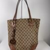 IMG_2762 Gucci Vintage Original GG Canvas Wooden Charm Tote Brown Leather