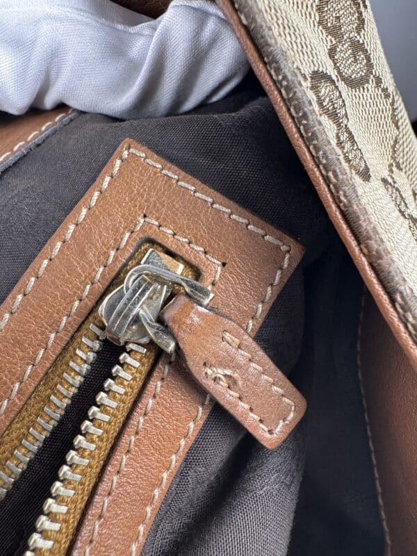 IMG_2769 Gucci Vintage Original GG Canvas Wooden Charm Tote Brown Leather