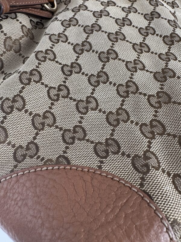 IMG_2773 Gucci Vintage Original GG Canvas Wooden Charm Tote Brown Leather