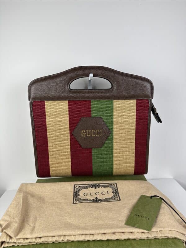 IMG_3592 Gucci Aria 100th Anniversary Multicolor Canvas Cutout Handle Tote New with Box & Dustbag