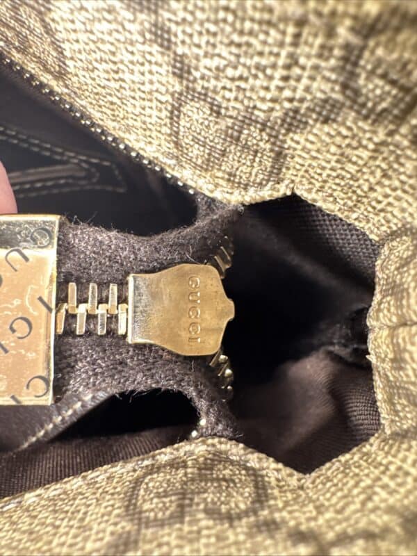IMG_3631 Gucci Vintage Original GG Canvas Wooden Charm Tote Brown Leather