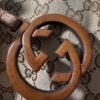 IMG_3640 Gucci Vintage Original GG Canvas Wooden Charm Tote Brown Leather