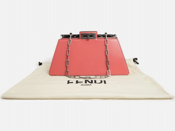 Screenshot 2026-03-07 162741 Fendi Peekaboo Cut Medium Pink Brushed Leather Shoulder Bag Silver O’Lock Chain 8BN340