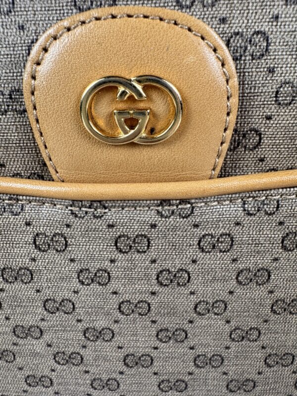 Vintage Gucci Micro GG Saddle Shoulder Bag Brown Tan Leather Gold Hardware