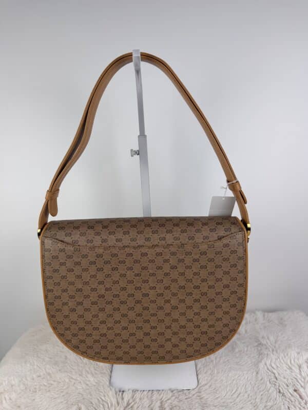 2026-05-12 17.51.24 Vintage Gucci Micro GG Saddle Shoulder Bag Brown Tan Leather Gold Hardware