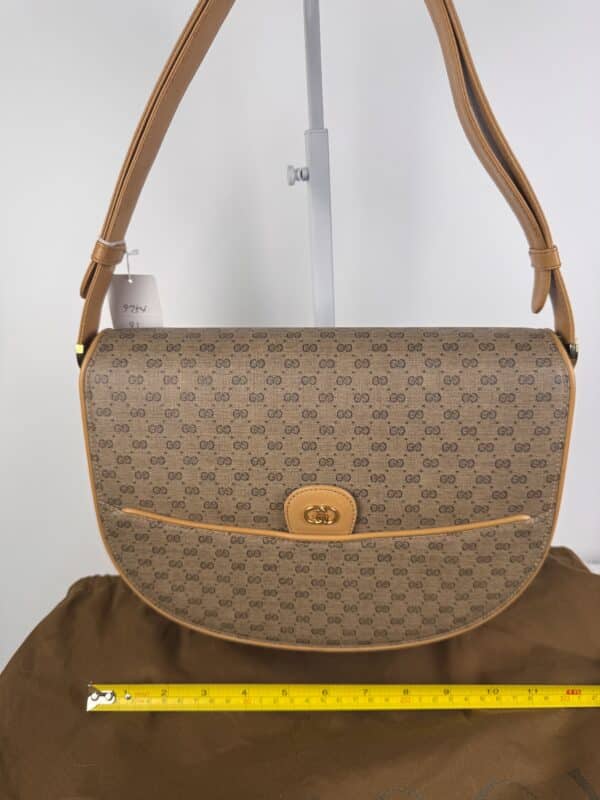 2026-05-12 17.54.24 Vintage Gucci Micro GG Saddle Shoulder Bag Brown Tan Leather Gold Hardware