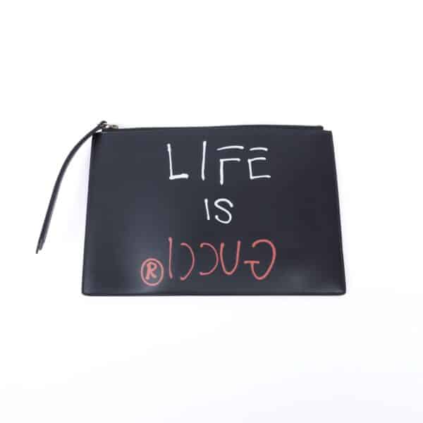 Gucci Life Gucci GucciGhost Life Is Gucci Black Leather Clutch Trevor Andrew 2016