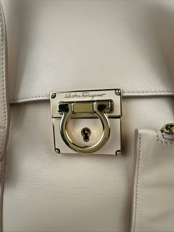 IMG_5575 Salvatore Ferragamo Sookie Leather Shoulder Bag – Bisque / Almond