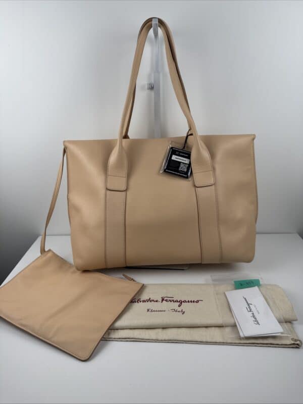 IMG_5577 Salvatore Ferragamo Sookie Leather Shoulder Bag – Bisque / Almond
