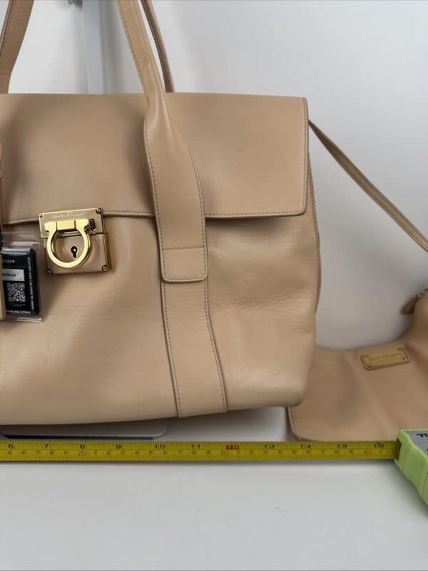 IMG_5585 Salvatore Ferragamo Sookie Leather Shoulder Bag – Bisque / Almond