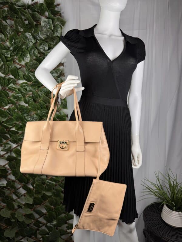 IMG_5641 Salvatore Ferragamo Sookie Leather Shoulder Bag – Bisque / Almond