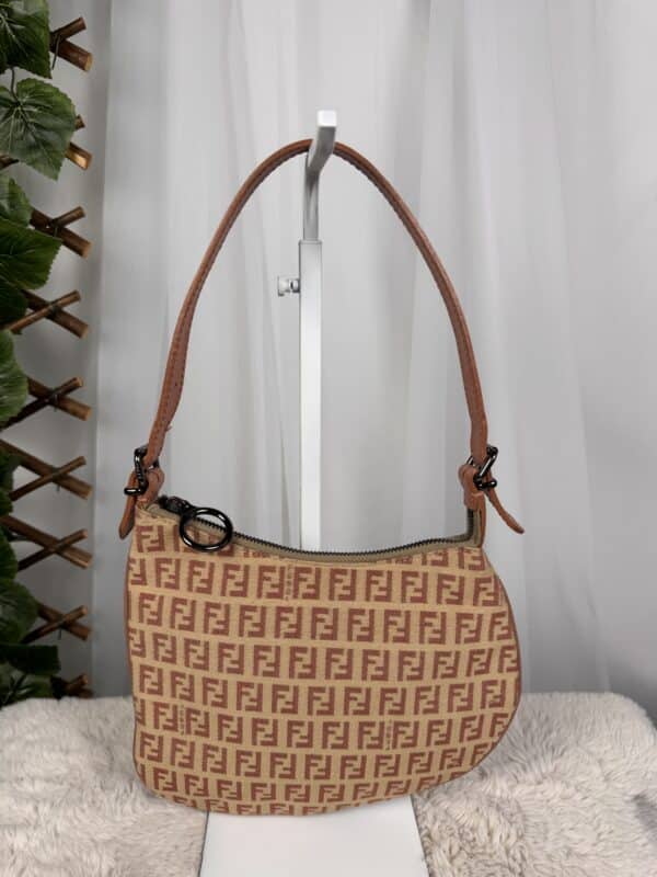 IMG_6067 Fendi Zucchino Oyster Pink FF Canvas Shoulder Bag Vintage Y2K