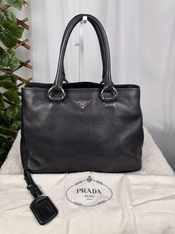 IMG_6072 Prada Black Vitello Danio Leather Top Handle Satchel Bag Nero Silver hardware