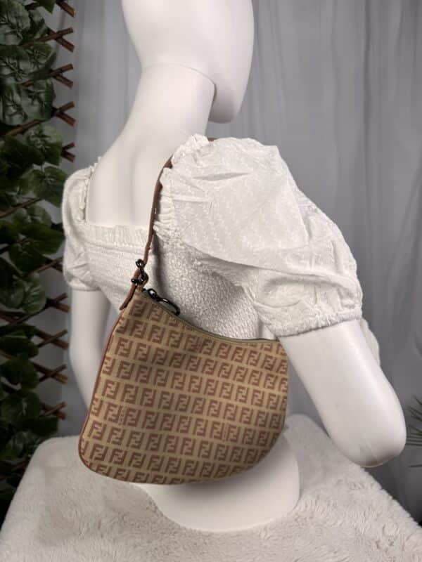 Fendi Zucchino Oyster Pink FF Canvas Shoulder Bag Vintage Y2K