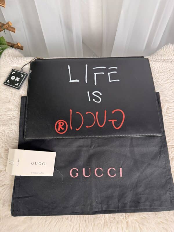 IMG_6184 Gucci GucciGhost Life Is Gucci Black Leather Clutch Trevor Andrew 2016