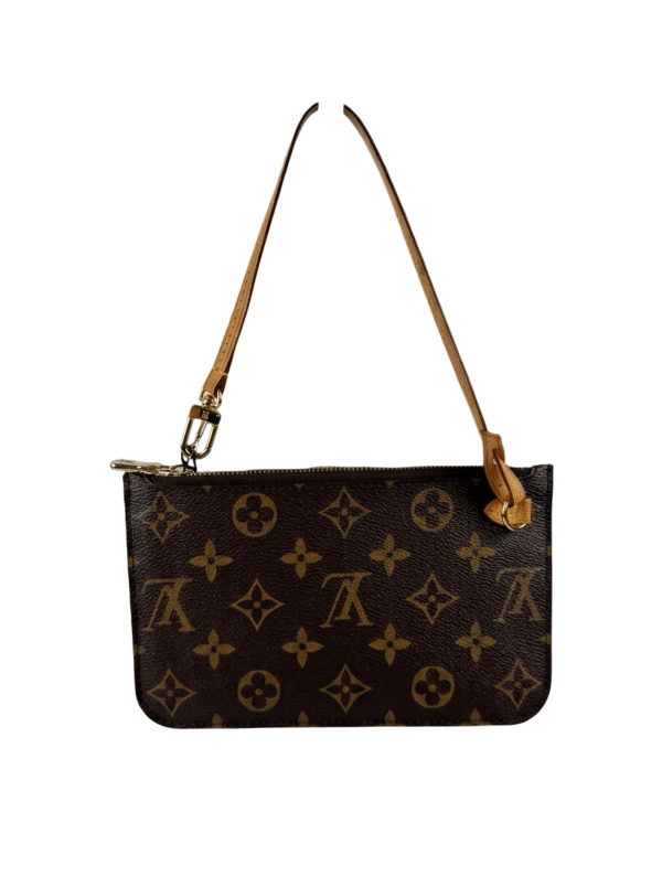 Produce_a_high-end_studio_shot_o-0 Louis Vuitton Neverfull Monogram Pochette Pouch with Vachetta Wrist Strap
