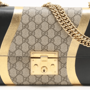 Gucci GG Supreme Padlock XL Shoulder Bag Black Leather Gold Chain 432679