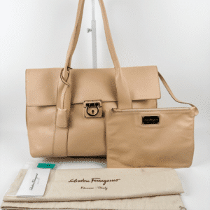 Salvatore Ferragamo Sookie Leather Shoulder Bag – Bisque / Almond
