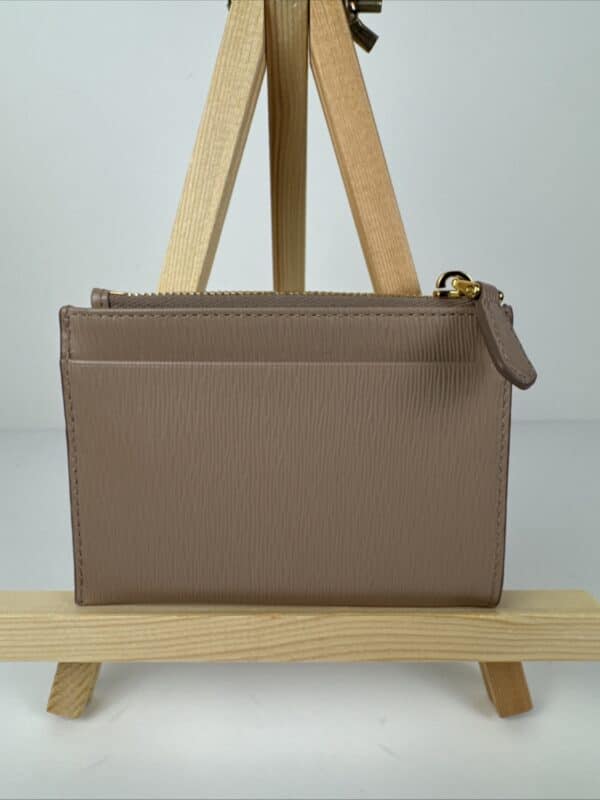 2026-04-26 15.30.09 Prada Beige Textured Leather Card Holder Zip Coin Case Gold Logo