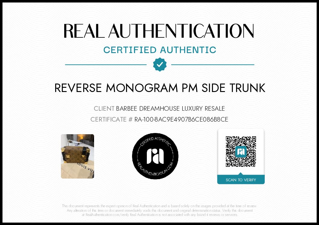 Certificate LV reverse Monogram pm side trunk Louis Vuitton Side Trunk Handbag Reverse Monogram Canvas PM