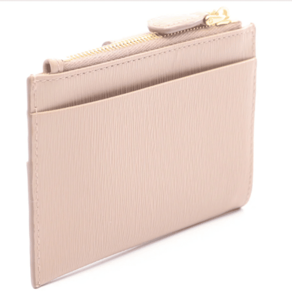 Screenshot 2026-02-10 161949 Prada Beige Textured Leather Card Holder Zip Coin Case Gold Logo