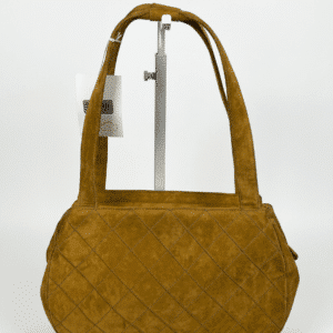 Vintage Chanel Mustard Yellow Quilted Suede Hobo Shoulder Bag 1999
