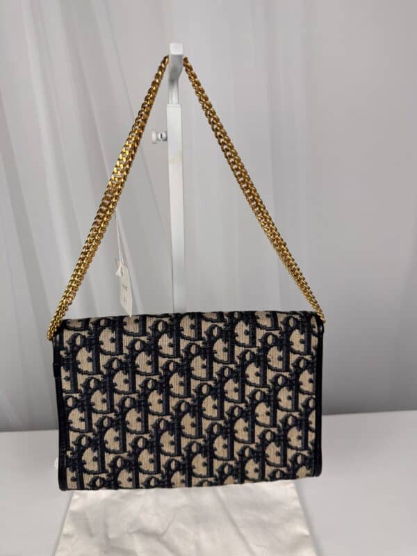 IMG_7188 Vintage Christian Dior Oblique Trotter Chain Shoulder Bag Navy Beige