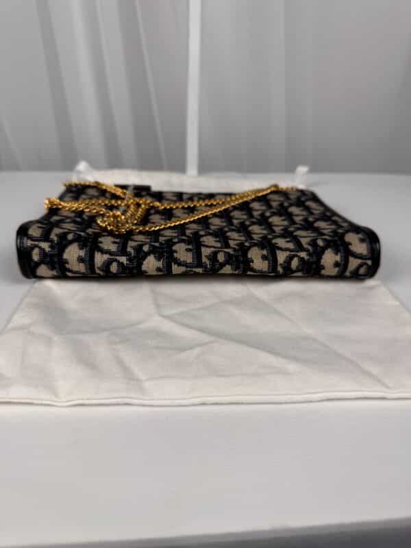 IMG_7189 Vintage Christian Dior Oblique Trotter Chain Shoulder Bag Navy Beige