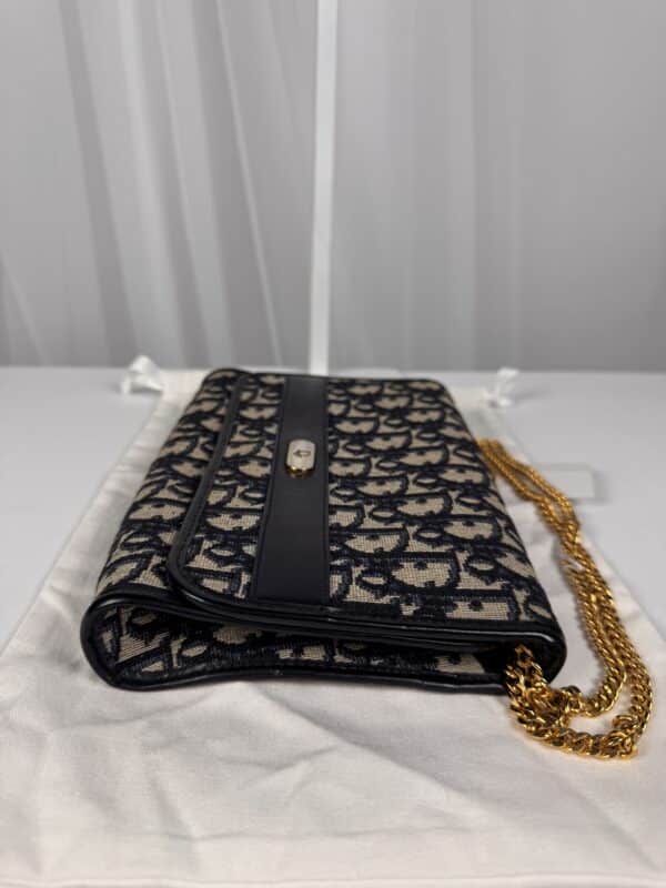 IMG_7190 Vintage Christian Dior Oblique Trotter Chain Shoulder Bag Navy Beige