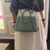 IMG_7316 Prada Saffiano Lux Dusty Teal / Turquoise Leather Small Dome Satchel Crossbody Bag Gold Hardware