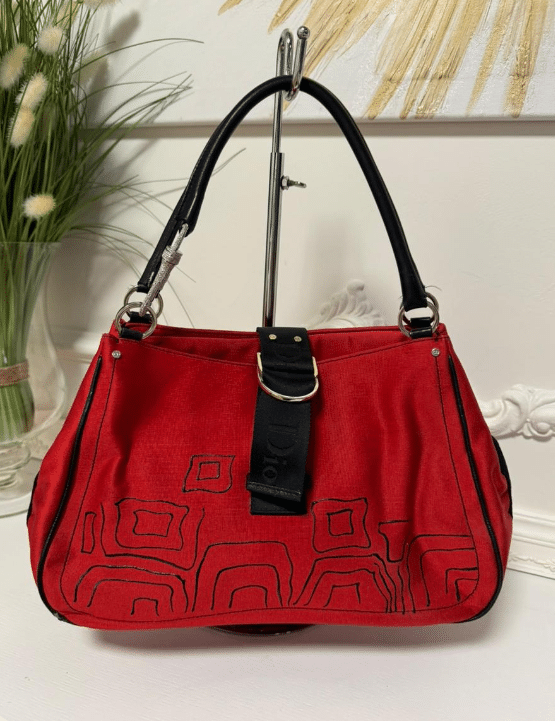 Screenshot 2026-06-01 183222 Vintage 2003 Christian Dior John Galliano Hardcore Red Canvas Shoulder Bag Rhinestone Clasp